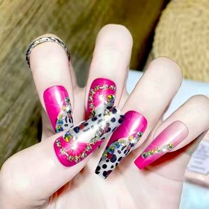 Y2K Pink Leopard Bling Press on Nails